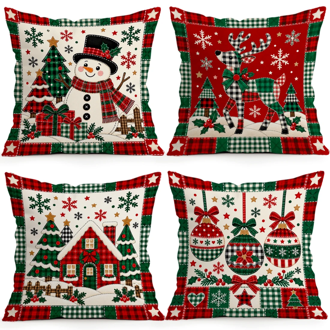 1/4pcs Rural Christmas Patchwork Series Cushions Pillowcase Polyester Cushion Cover Throw Pillow Pillowcover Home Car Sofa Decor