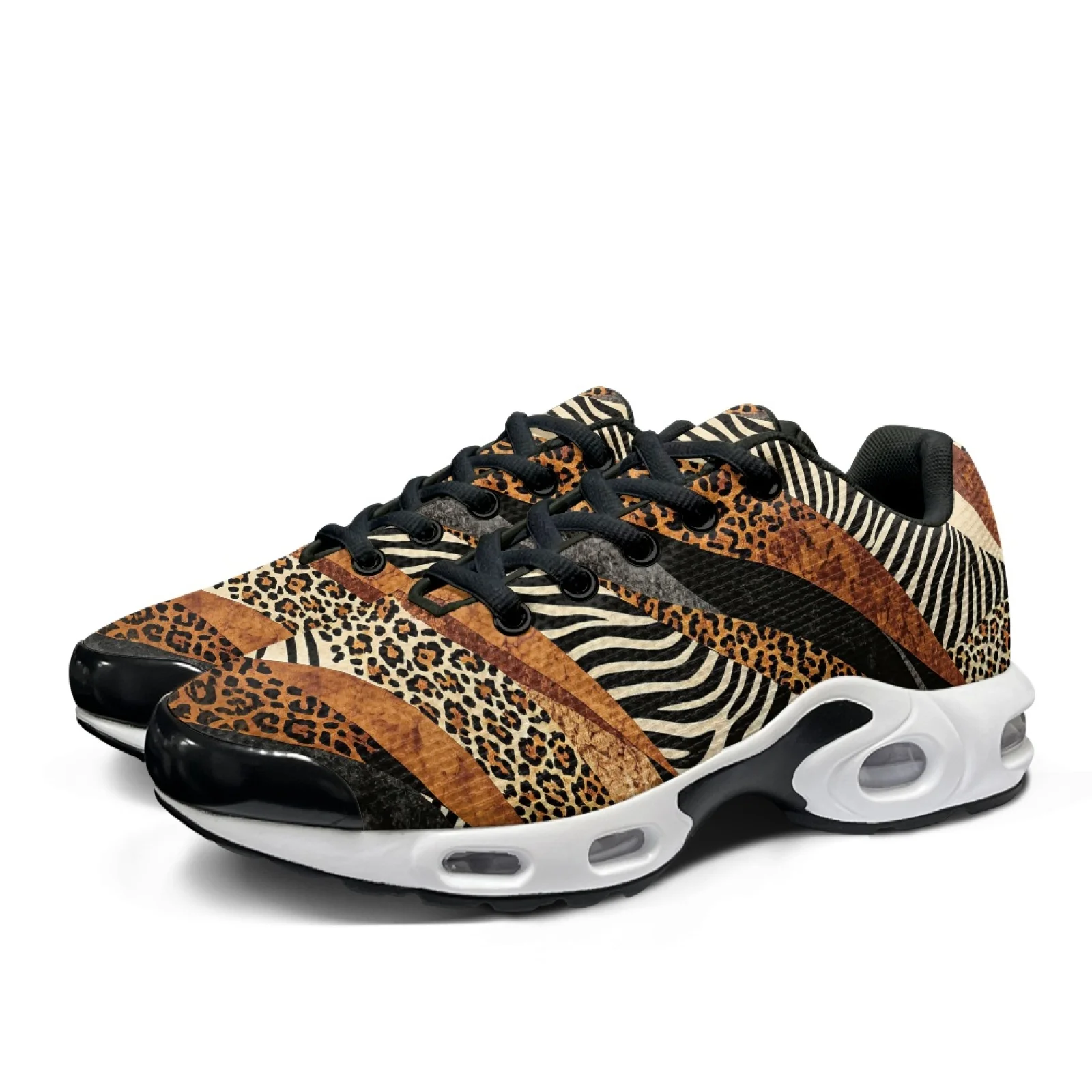 PENSTROLL Animal Patchwork Print Modern Cross Trainers Shoes for Mens Sports Mesh Walking Lace Up Sneakers