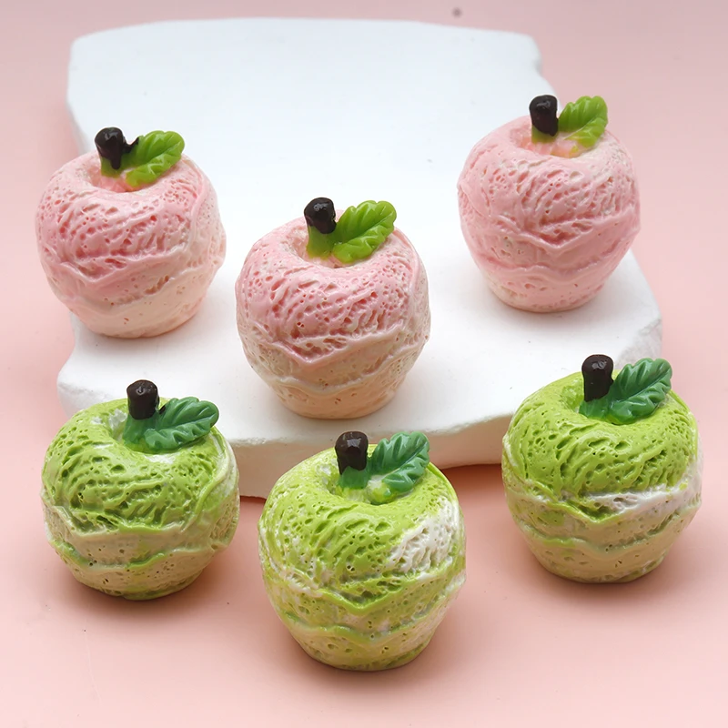 4/40PCS Simulation Edible Figurine Gradient Apple Resin Accessory Cream Glue DIY Hairpin Charms Decorative Keychain Material