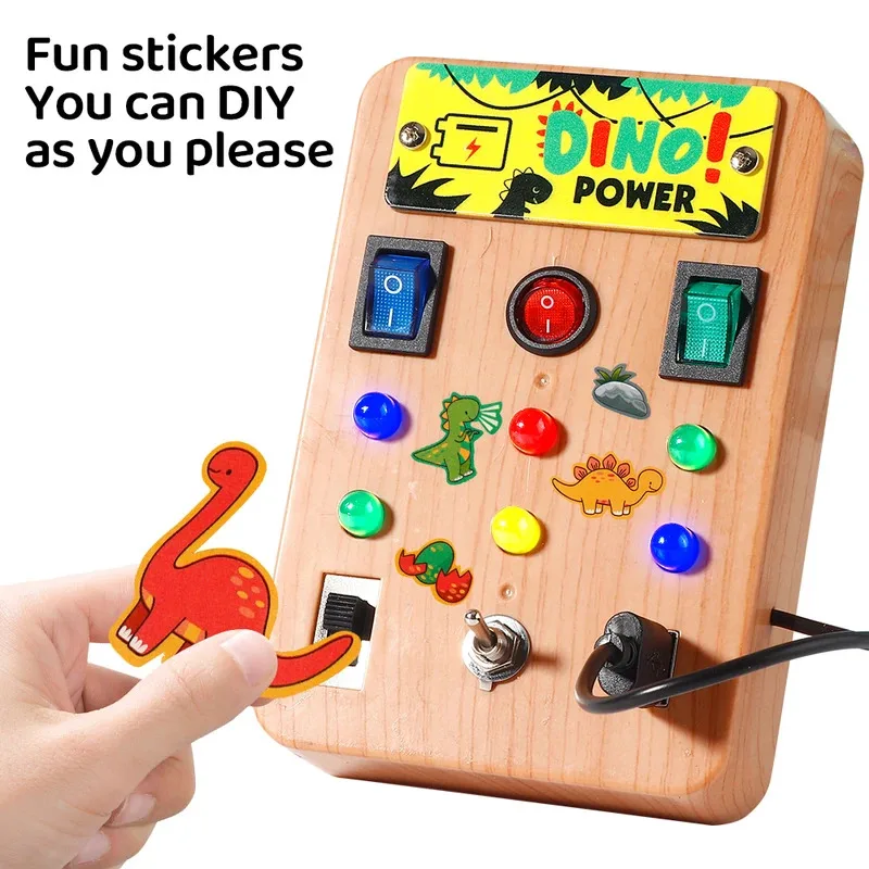 Montessori Wooden Busy Board for Toddlers with 8 LED Light Switches Sensory Travel Toys for 1+ Year Old Baby