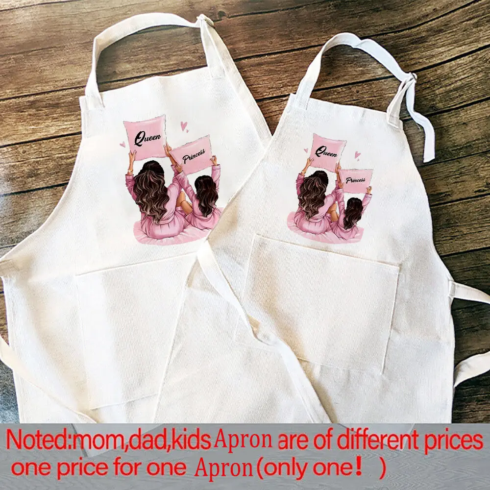 Mom and Princess Print Apron Family Matching Apron Mama Girl Kitchen Apron Cooking Baking Pinafore Mother Day Birthday Gift 1pcs