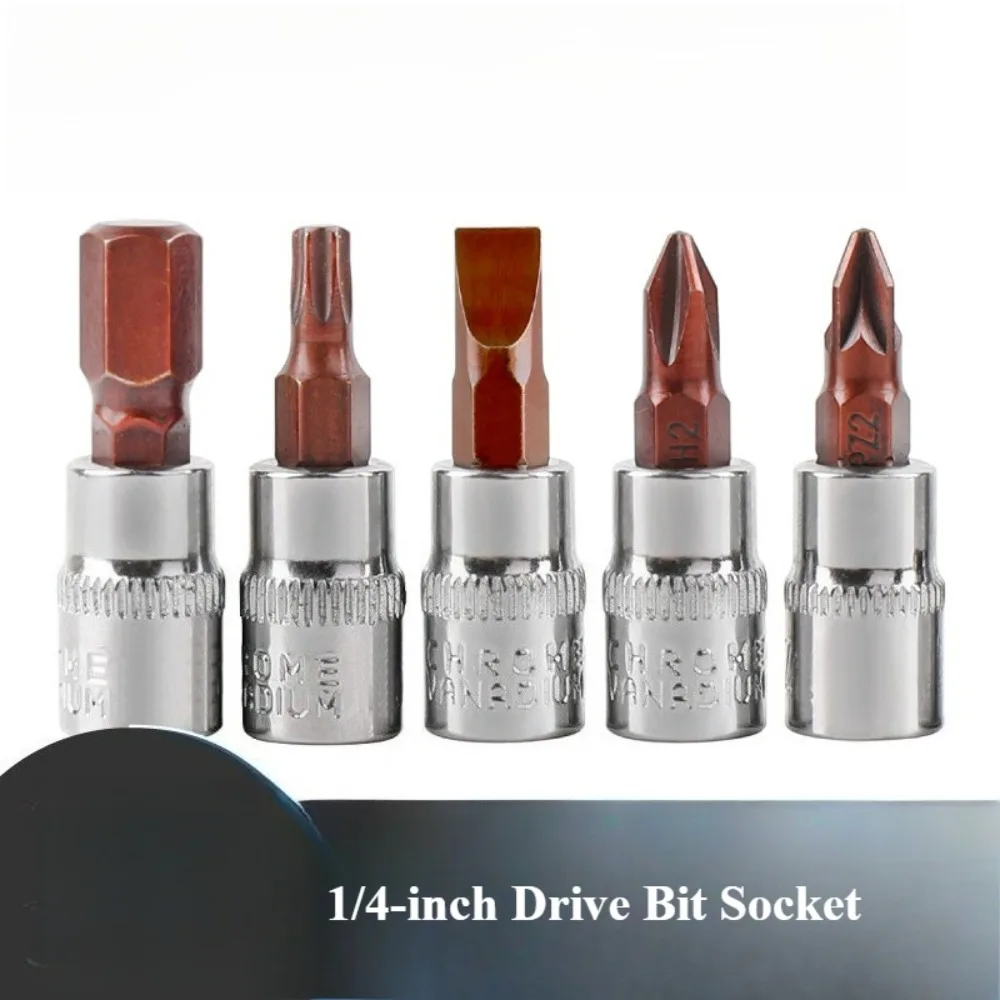 1/4inch Drive Bit Socket Phillips Screwdriver PH1 PH2 PH3 Bit Socket Standard Metric Steel Bits Socket Wrench Adapter Hand Tool