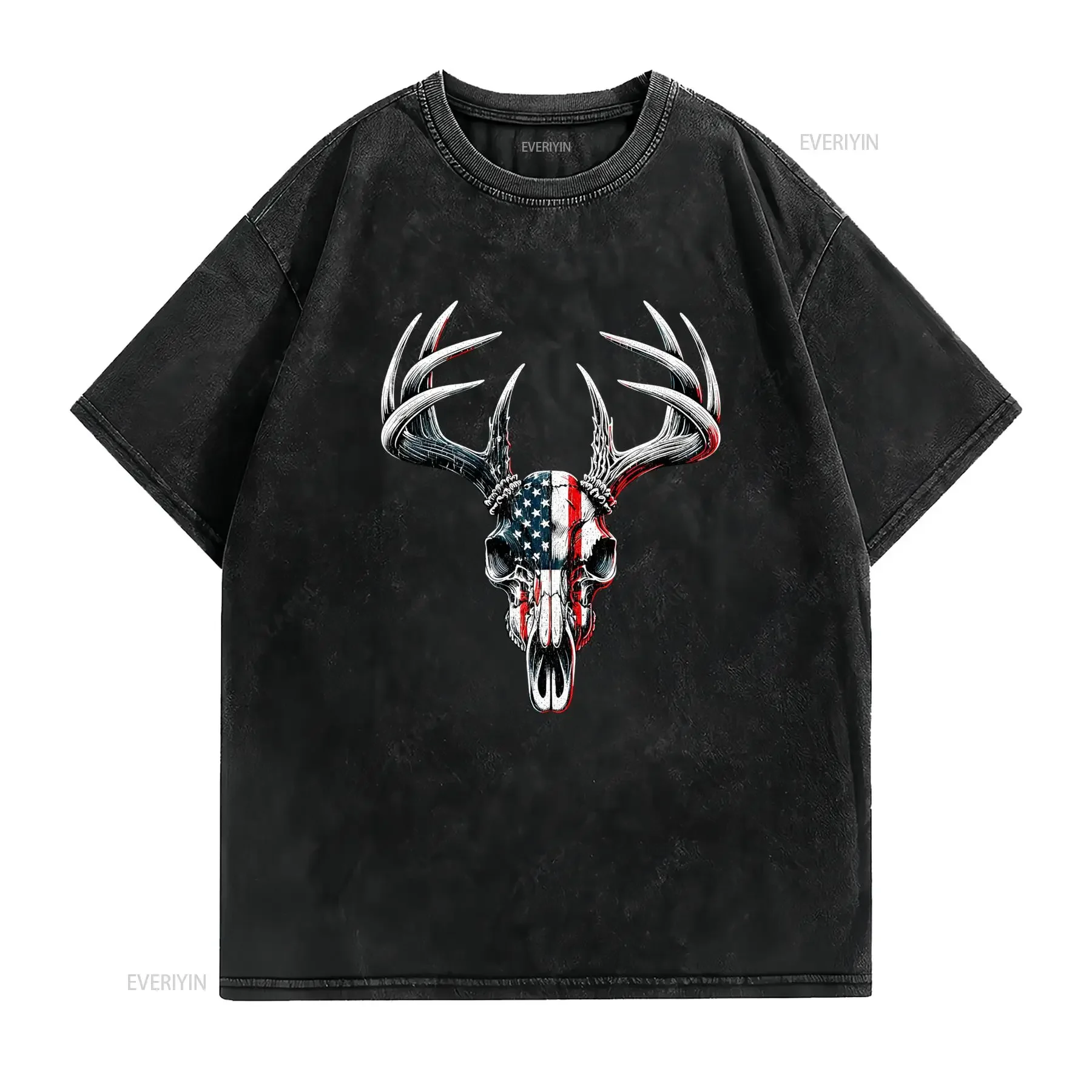 Maglietta da uomo con testa di cervo maschio e bandiera americana per la caccia al Girocollo casual tessuto leggermente Casual