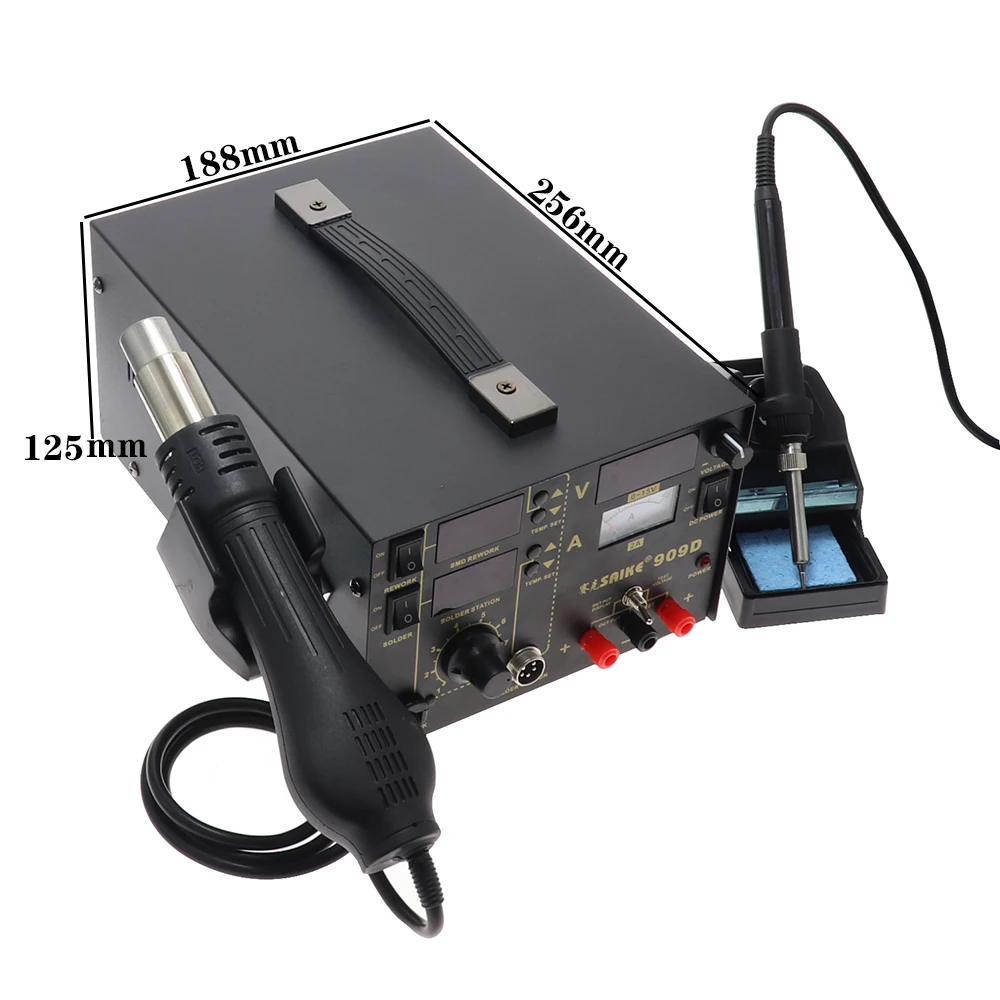 SAIKE 909D 3 in 1 Soldering Station Hot Air Gun Desoldering Electric Iron Welding 1A/2A 0-15V DC Regulated Power Supply