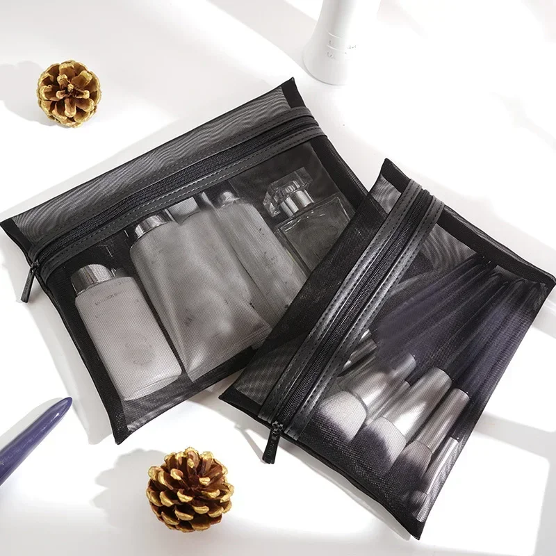 Bolsas de aseo con cremallera transparente, estuche de maquillaje de malla, organizador, bolsa de almacenamiento, Neceser de viaje informal para