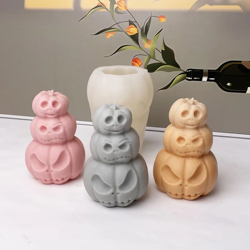 Halloween Three-Layer Pumpkin Scented Candle Silicone MoldDIYGypsum Resin Figurine Chocolate Cake Mold