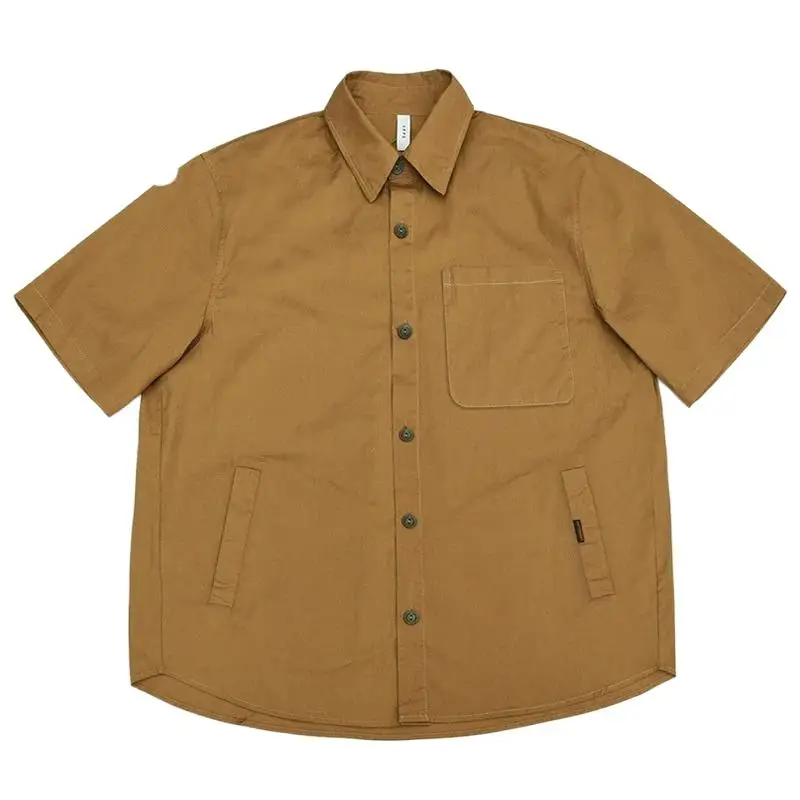 

HELLOMARCEL High Quality EU US Size Style Cityboy Oversize Short Sleeve Work Shirt Unisex Muti Pocket Washed Cotton Sleeve Shirt
