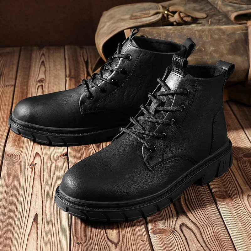 

In autumn men's boots with high cylinder British style increase Korean leather boots ins velvet tooling boots trend boot