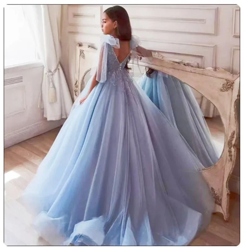 Vestidos elegantes de flores para niñas, calcomanía de cumpleaños para boda, vestidos de primera comunión, fiesta, graduación, vestido de princesa, desfile, ropa Formal