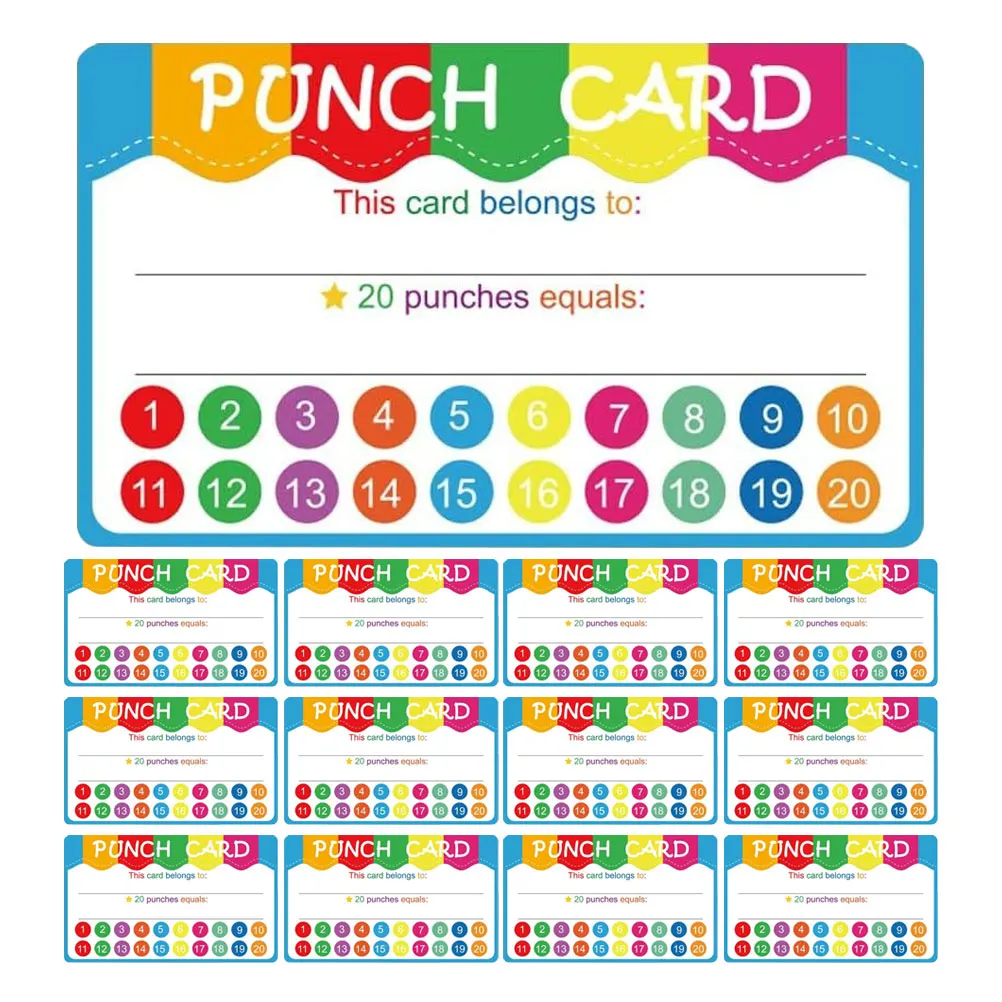 

50 Pcs Reward Punch Cards for Kids Classroom Must Haves Portable Paper Student Cartoon Patterns Motivate Learning