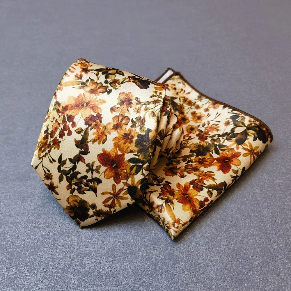 طقم مربع للجيب مطبوع عليه زهور مع صندوق للرجال هدية بدلة عصرية إكسسوارات رسمية وشاح مربع كاجوال