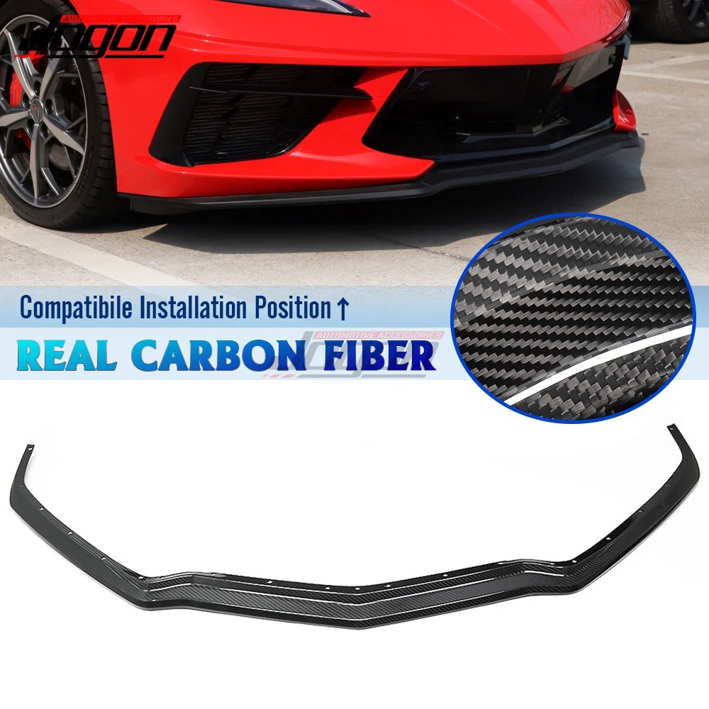 

Front Lip Spoiler For Chevrolet Corvette C8 GMSV Stingray 2020 2021 Real Carbon Fiber Glossy Black Airvent Splitter Trim