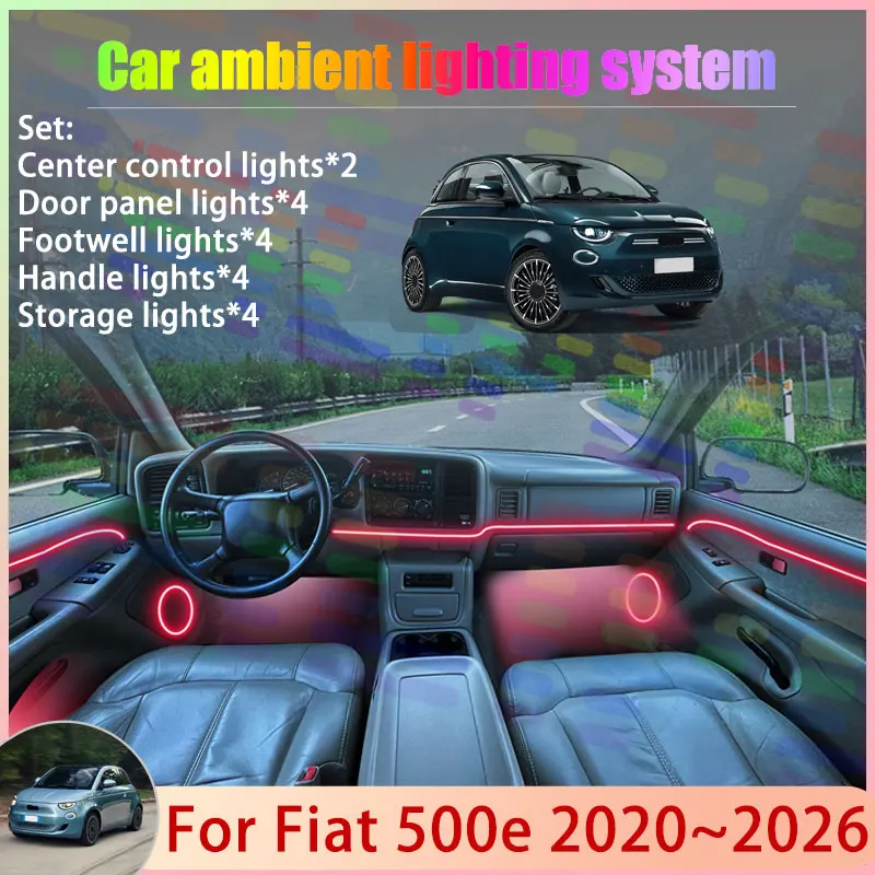 

For Fiat 500e New 500 332 2020~2026 2021 2022 2/18 in 1 Car Atmosphere Light Lamp RGB Shade Ensemble Streamer Atmosphere Set