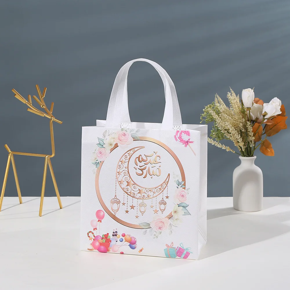 4/8pcs Ramadan Candy Bags with Handle Moon Ramadan Kareem Gift Bags for Eid Party Decorations Eid al Fitr Non-Woven Tote Bags