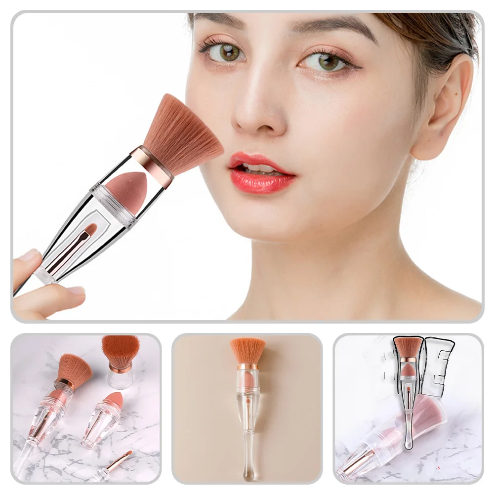 Set di pennelli per trucco 3 in 1 Strumento per l'applicazione del fard per fondotinta in polvere portatile compatto per trucco liquido da viaggio professionale