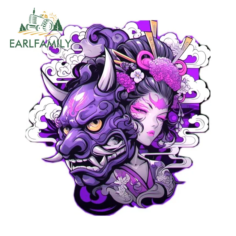 EARLFAMILY Samurai Female With Mask Car Sticker Rearview Mirror Motorcycle Scratch Vinyl Decal Fashion Car Door Protector