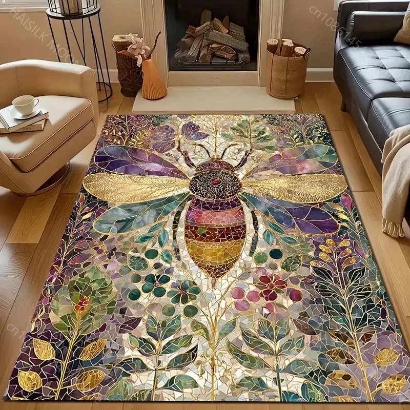 Multiple sizes Mosaic-style bee with flowers Carpet for Living Room Bedroom Sofa Home Decor Rus Non-slip Floor Mat Luxury Gift