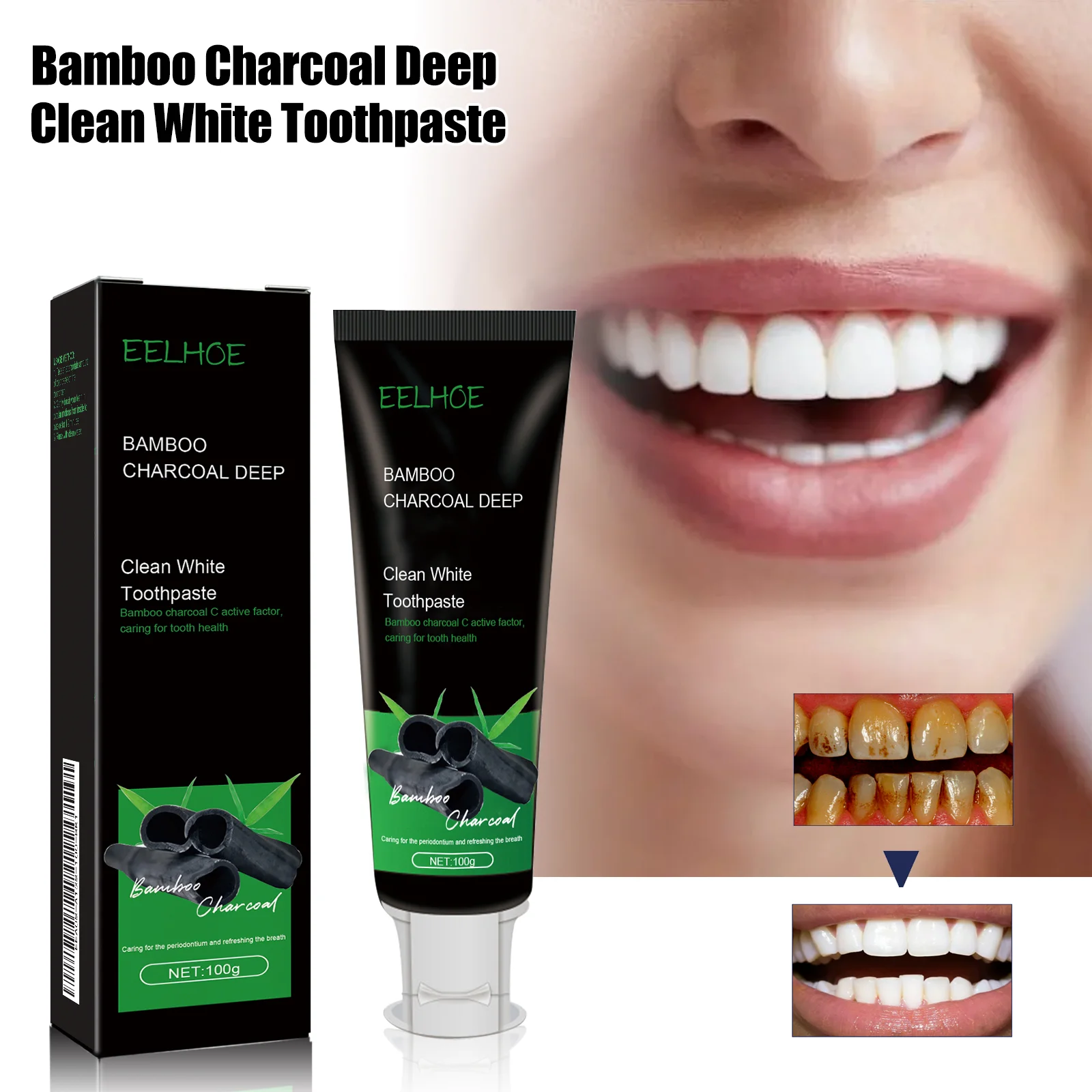 Teeth Whitening Filter - Bamboo Charcoal Whitening Toothpaste, Deep Remove
