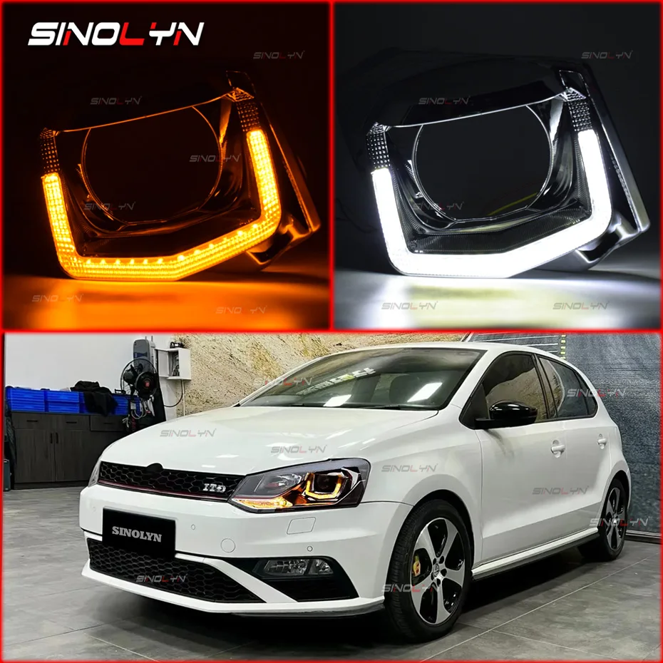 Sinolyn Upgrade Kit For VW Polo 6C 2014 Halogen Headlights U Led DRL D2S D2H Bi Xenon Projector Lenses Turn Signal For Hella 3R