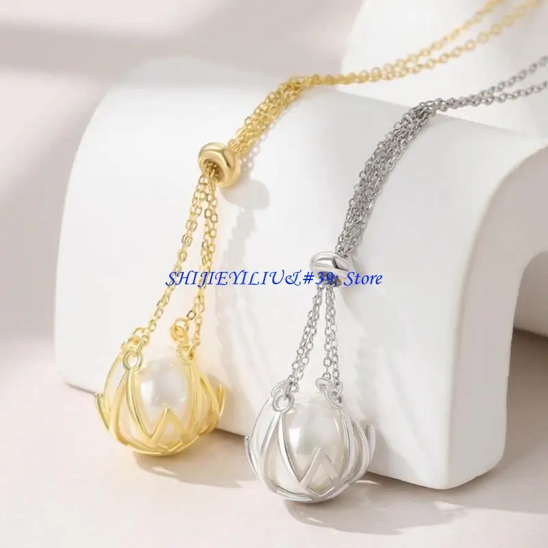 E21F Creative Design Hollowed Out Necklace Charm Holder Bracket Trendy Pearls Pendant Buckle Accessories for Fashion-forward