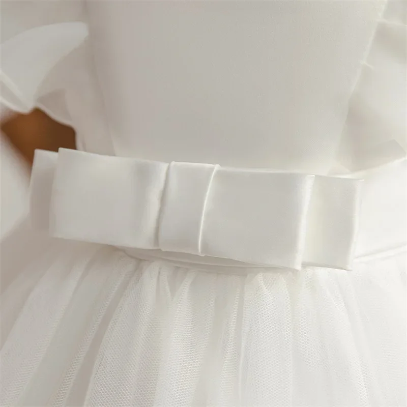 Flower Party Dresses for Girls Flying Sleeves Puffy Princess Dress Baby Girl Birthday Baptism Tutu Gown Children Wedding Clothes