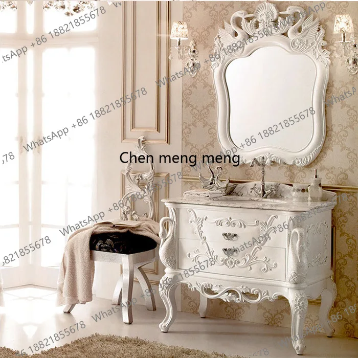 

European bathroom cabinet, oak face wash basin cabinet, solid wood wash table, gold-painted bathroom cabinet