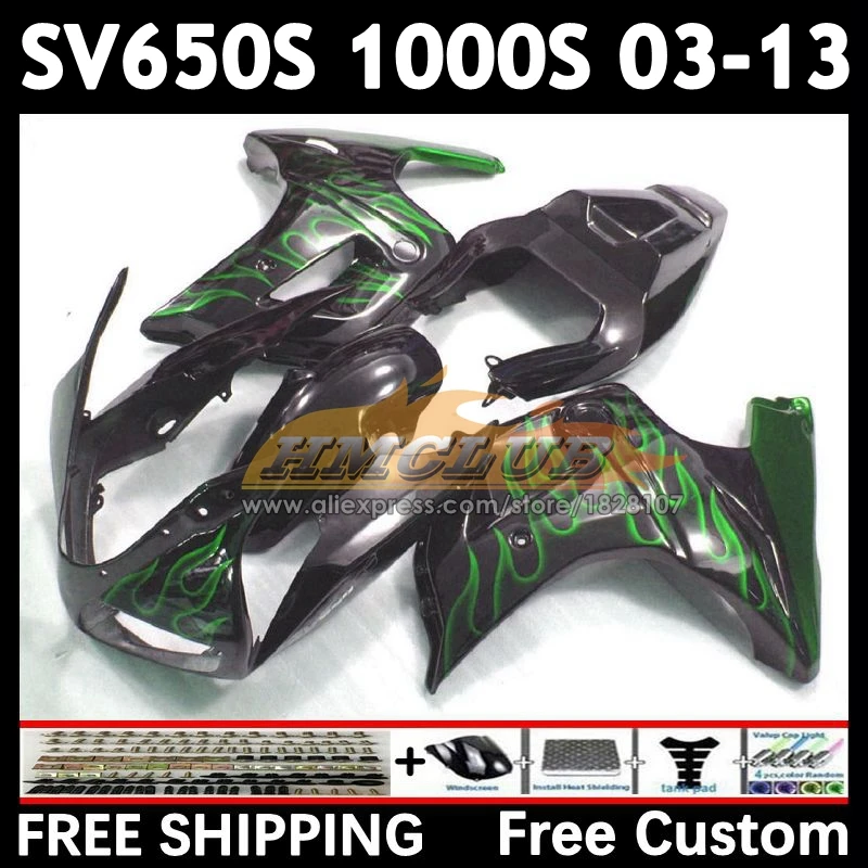 Body For SUZUKI SV650S flames green SV650 1000 03 04 05 06 07 08 22No.20 SV1000S SV 650S 1000S 2009 2010 2011 2012 2013 Fairing