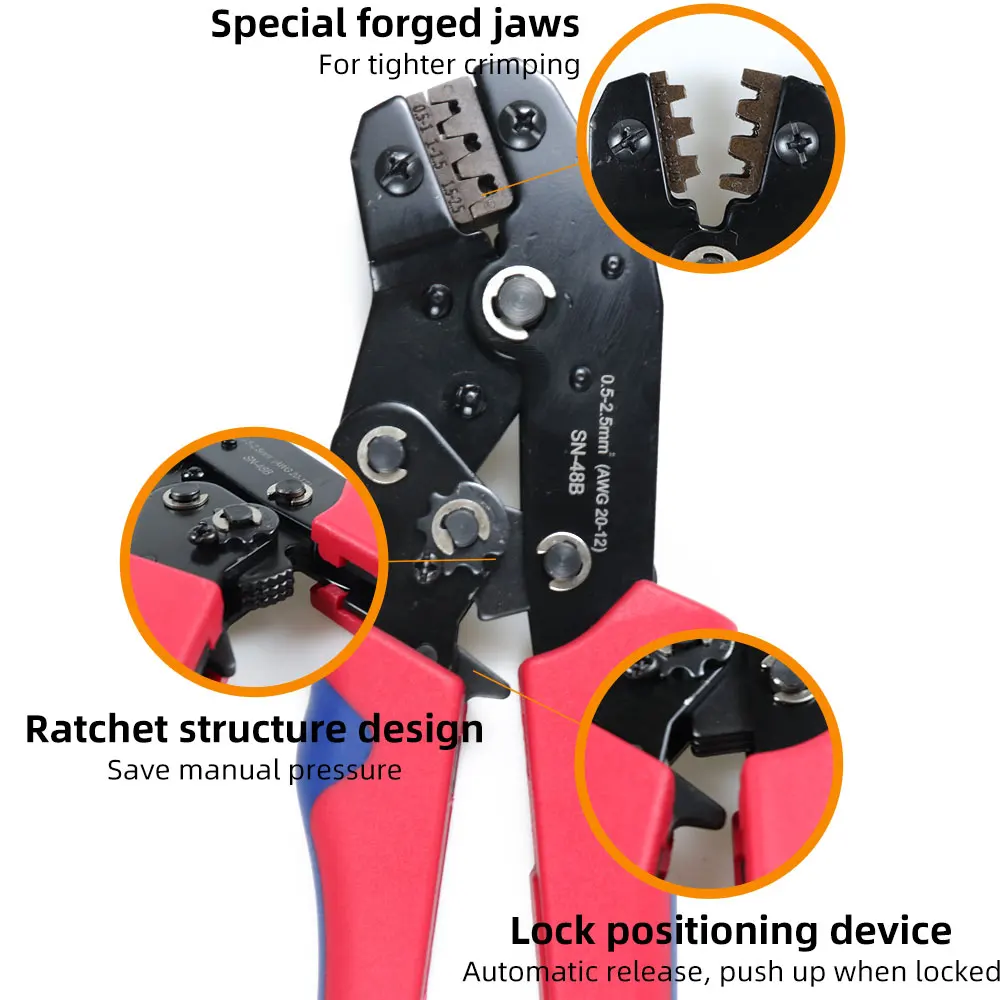 2.8/4.8/6.3mm Spring Plug Wire Crimped Crimping Hand Tool Crimp Wire Terminals Connector Terminals Electrical Insulated Assortme