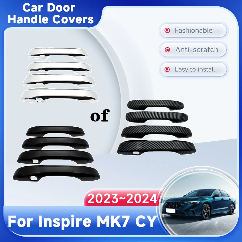 

Door Handle Covers For Honda Inspire MK7 CY 2023 2024 Gloss Black Carbon Fiber Chrome Cover Sticker Gadget Protector Accessories