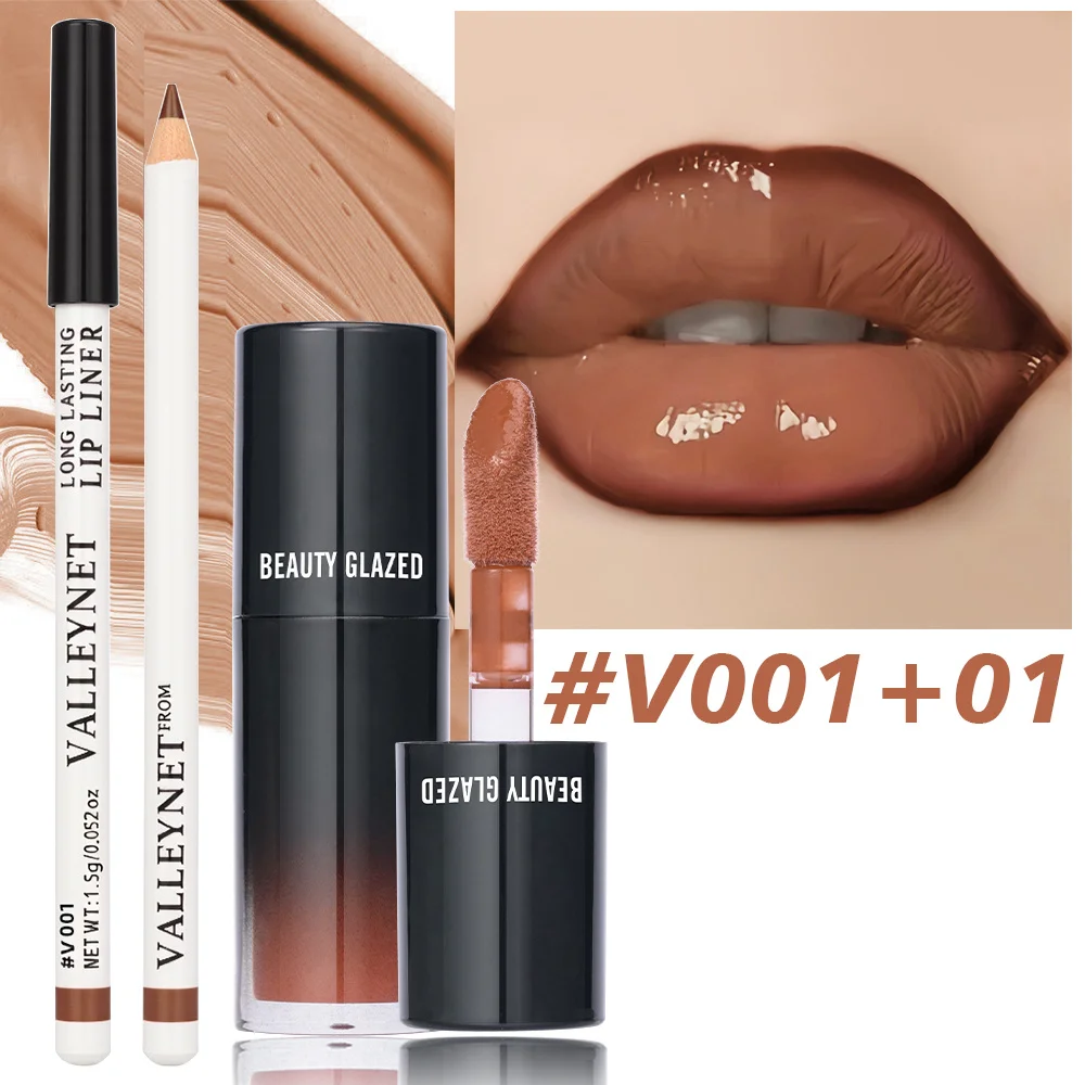 2 unids/set delineador de labios de terciopelo mate brillo de labios + aceite de labios de larga duración impermeable combinación de labios maquillaje tutorial cosméticos