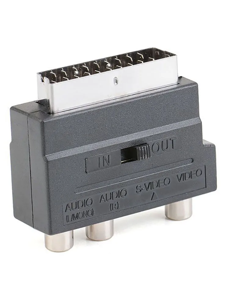21-poliger RGB-Scart auf 3 Cinch-S-Video-AV-TV-Adapter, zusammengesetztes Video, links und rechts, Audio-Konverter, zum Anschließen des Fernsehprojektorkabels – Detail 8