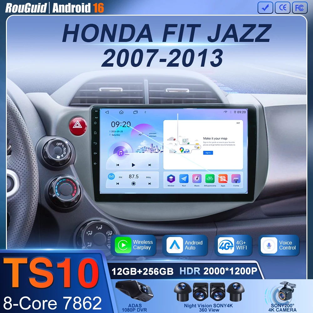Android 16 Car Radio For HONDA FIT JAZZ 2007-2013 Multimedia Video Player Mirror Connection Split Screen Head Unit