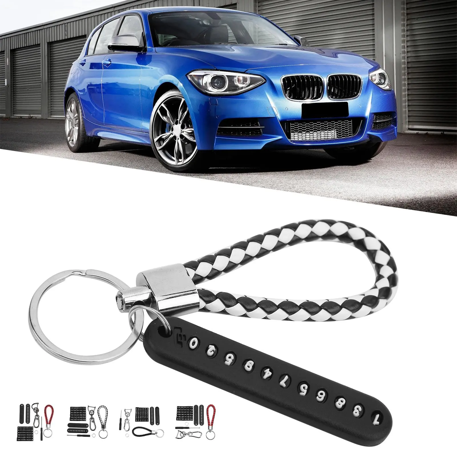 Car Keychain Gift Braided Rope with Number Plate Detachable 360° Rotating Horseshoe Buckle Aluminium Alloy Keychain Accessories