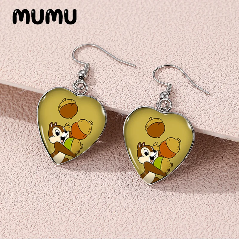 2024 New Chip and Dale Dangle Earring Heart Shaped Earrings Handmade Glass Dome Jewelry Gifts Fans