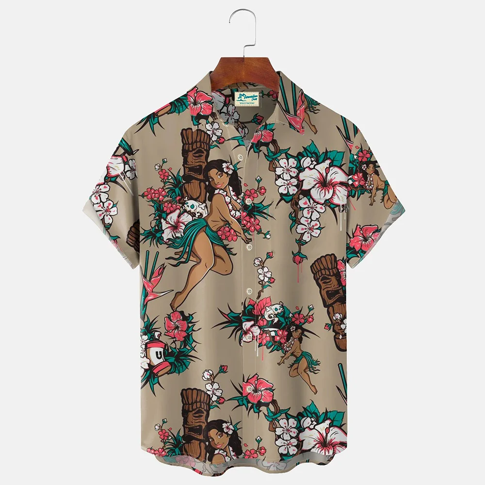 Camisa havaiana de manga curta masculina, camisa de praia casual, estampa engraçada, roupas florais extragrandes, Diário, Importado, Férias, Verão