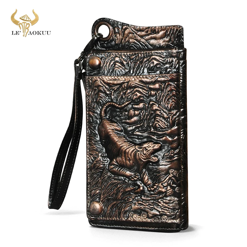 

Hot Sale Luxury Men Soft Real leather Design Male Vintage Travel Card Case Organizer Chain Wallet Checkbook Purse Snap ck001