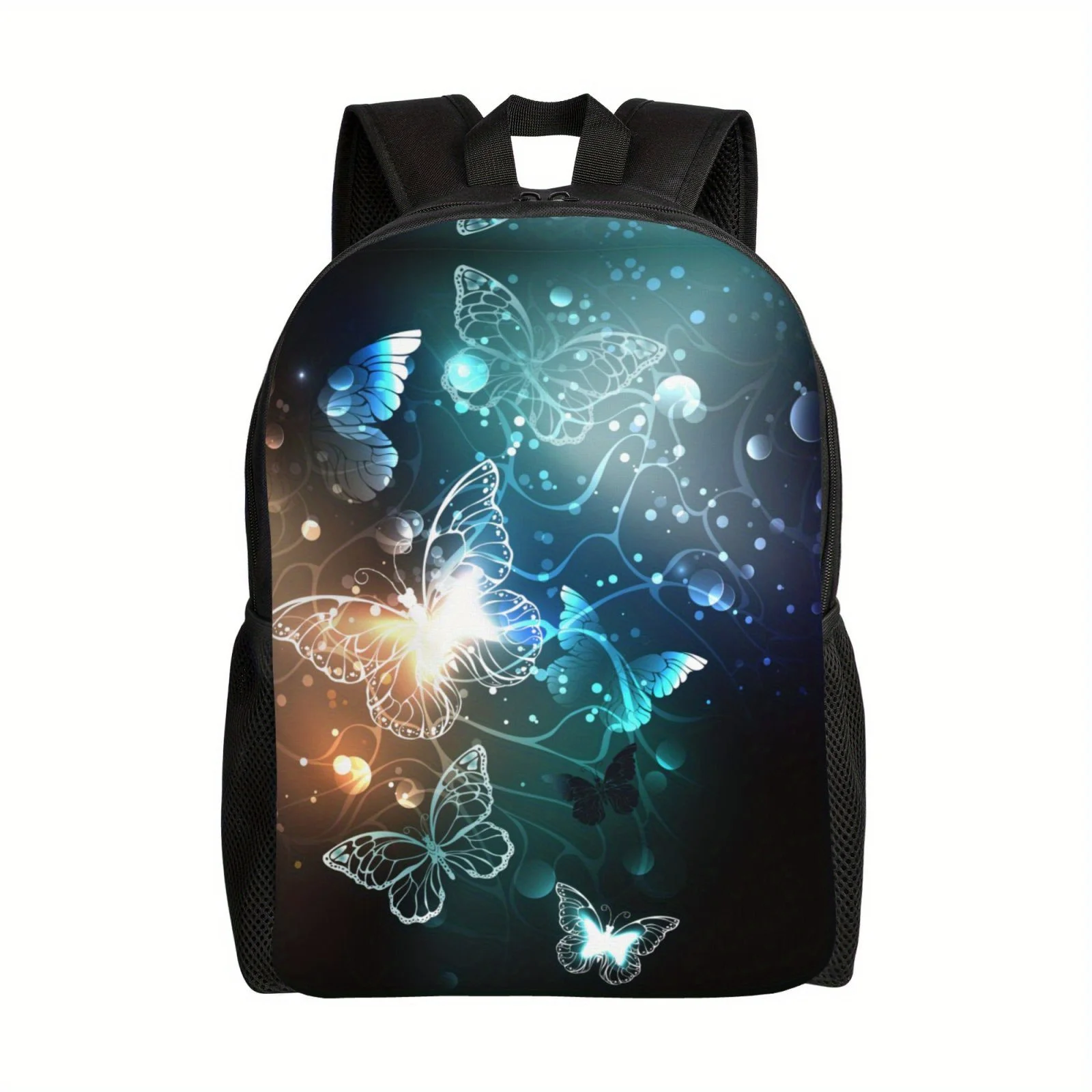 Butterfly front lightweight adjustable unisex black backpack, student computer bag, backpack