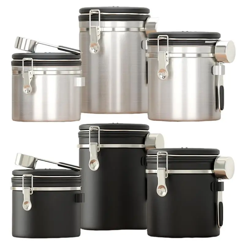 Coffee Canisters With Airtight Lids Exhaust Valve Airtight Coffee Container With Spoon Coffee Ground Container 304 Stainless