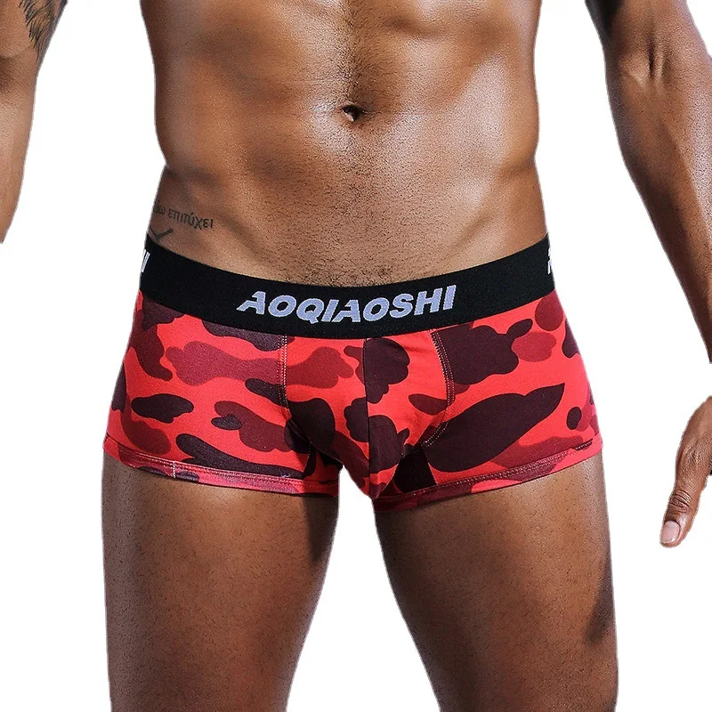 Men\'s U Convex Pouch Aro Pants Youth Cotton Camouflage Fashionable Printing Double-layer Boxer Shorts Sexy Low Waisted Underwear