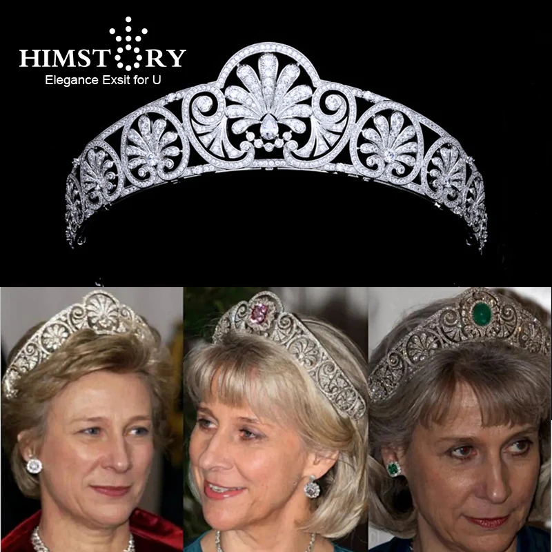 Himstory Classic Zirconia Royal Replica Tiara Queen Victoria Princess Crowns Diadem for Girl Prom  Wedding Party Head Jewelry