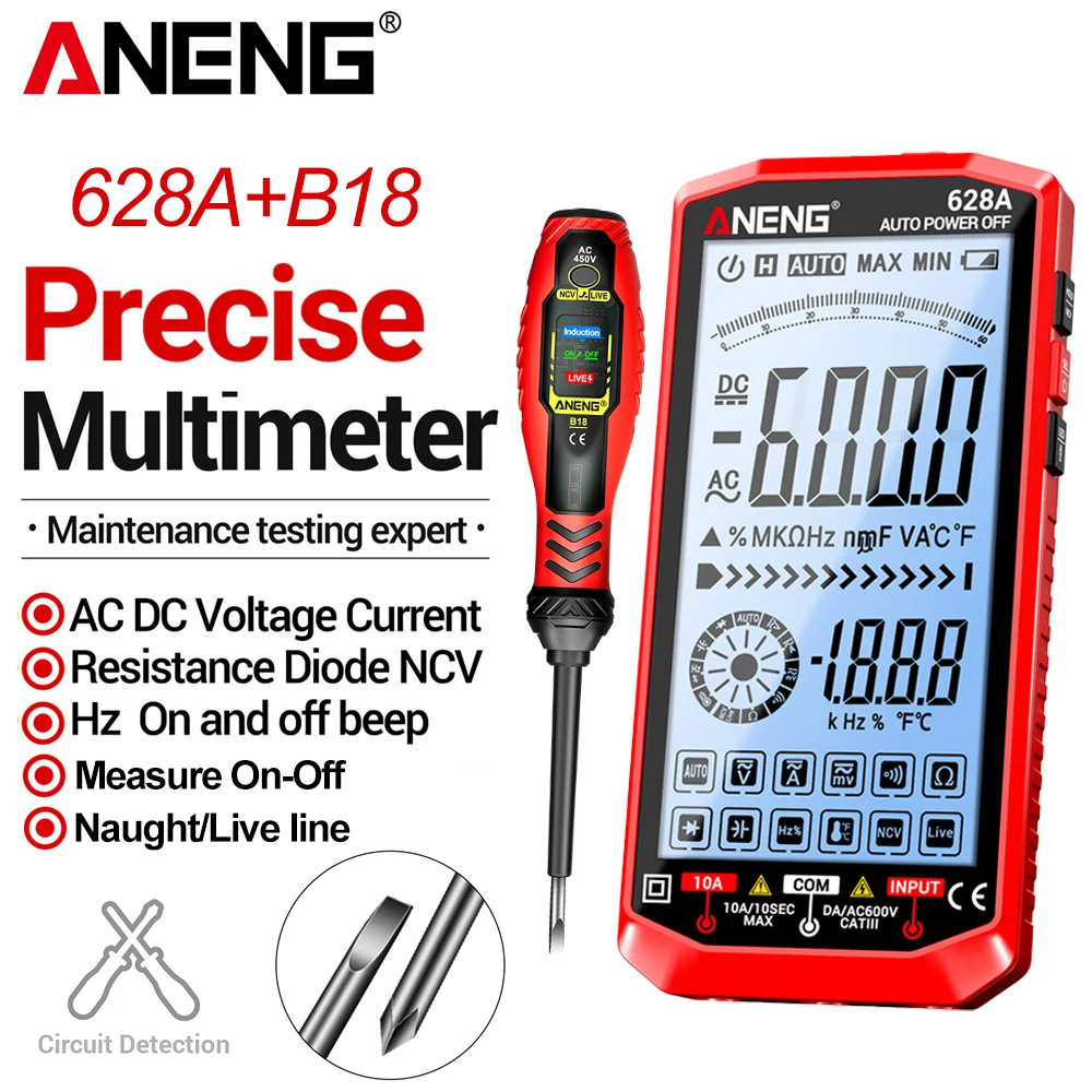 

Digital Multimeter Professional 6000 Counts 628A+B18 Word/cross Screwdriver Voltage AC/DC voltage current Ammeter Detector Test