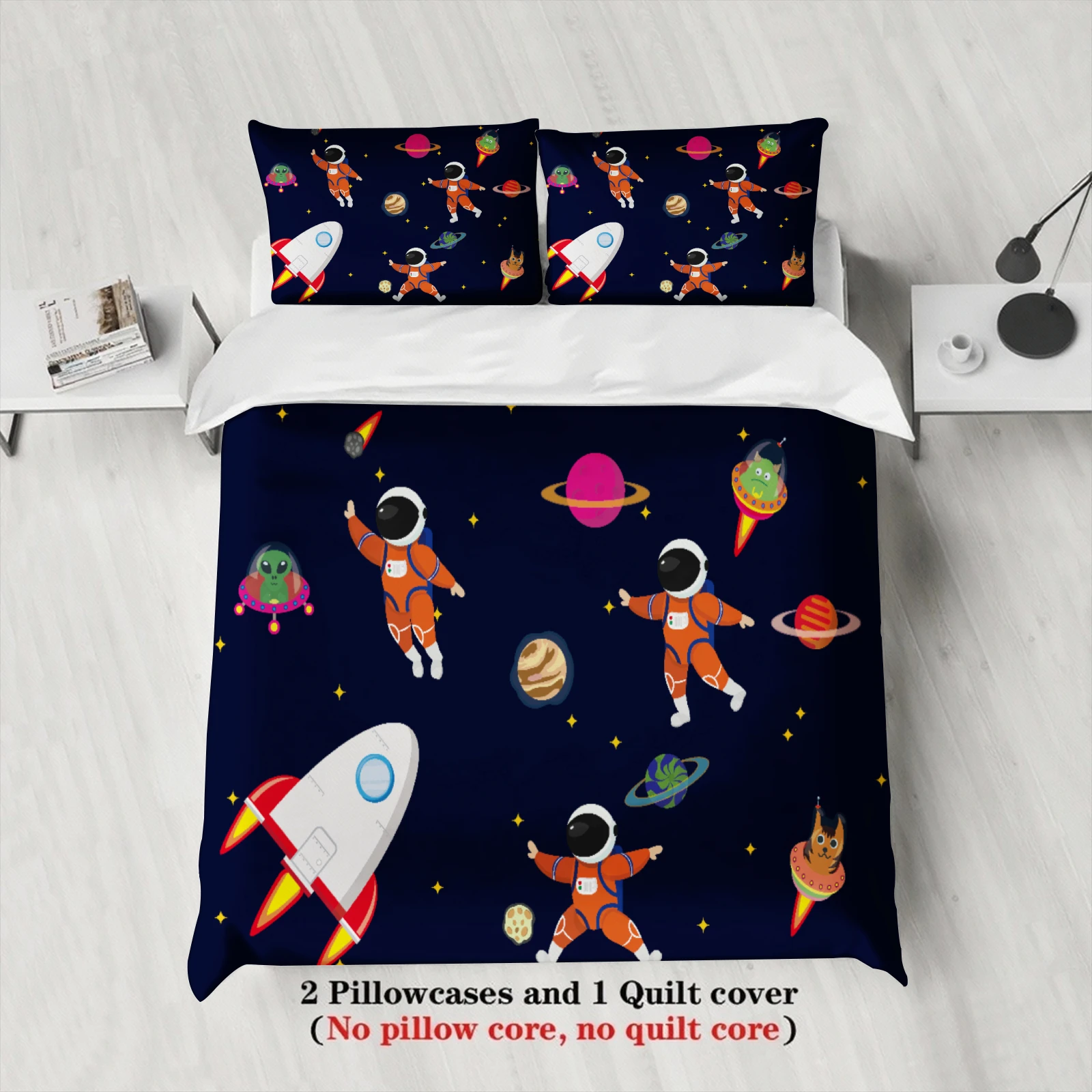 3pcs Space Astronaut Bedding Sets Gifts For Teen 3D Print Outer Space Pattern Single Twin Size Duvet Cover Sets With Pillowcases