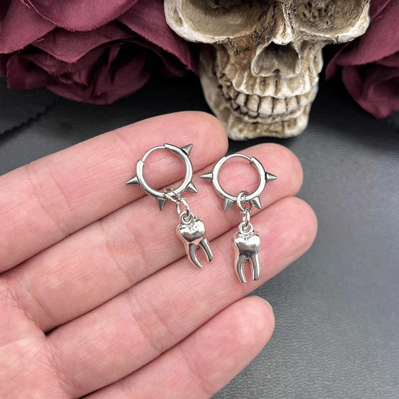 Gothic Jewelry Tooth Stud Earrings Grunge Rock Accessory Charms Hoop Earrings for Women Punk Korean Fashion Earrings - Image 5