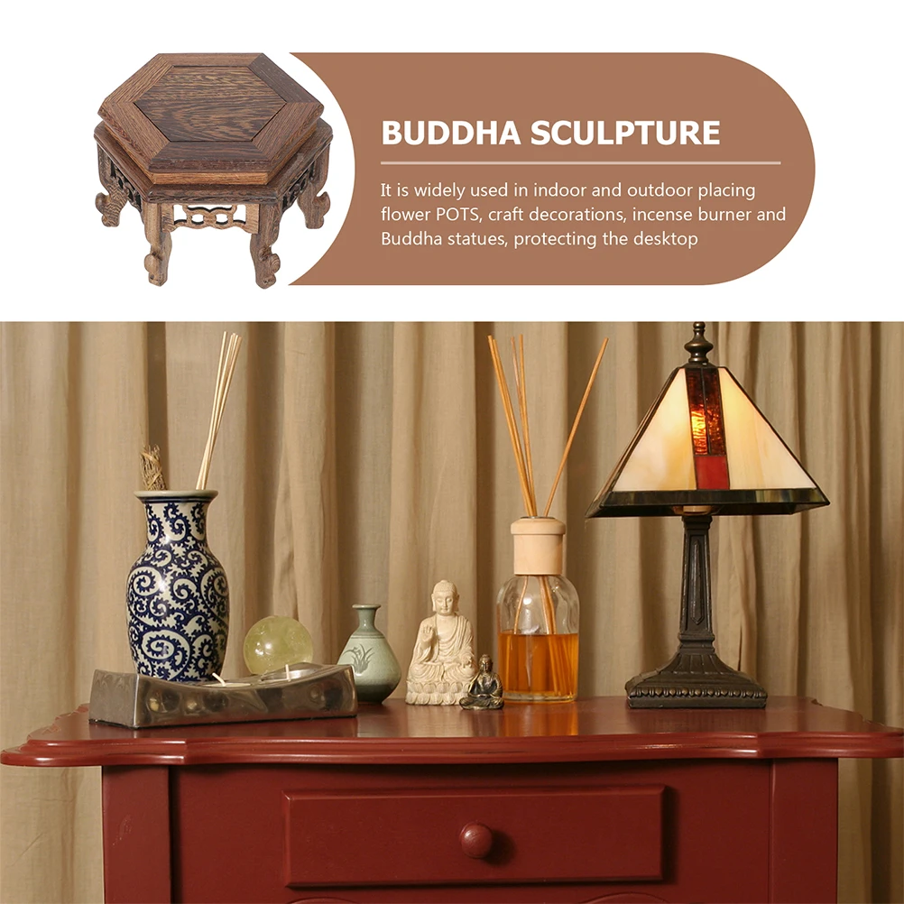 

Hexagonal Table Wood Display Stand for Plant Pots Indoor Garden Living Room Storage Vase Base Vase Wooden Tea Pot