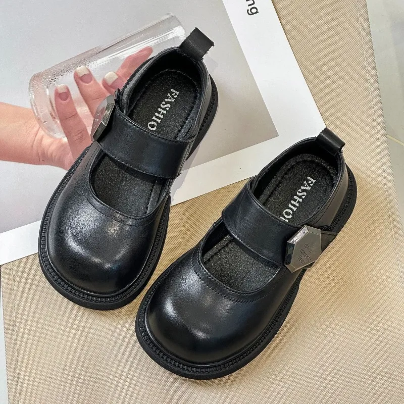 2024 Autumn New Girls Genuine Leather Soft Soled Princess Shoes Fashionable Wear-Resistant Student Performance Shoes