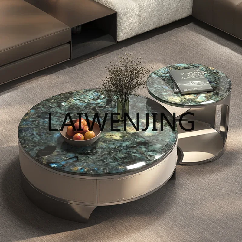 

Natural Marble Tea Table Living Room Home Italian Light Luxury round Size Combination Living Room Coffee Table