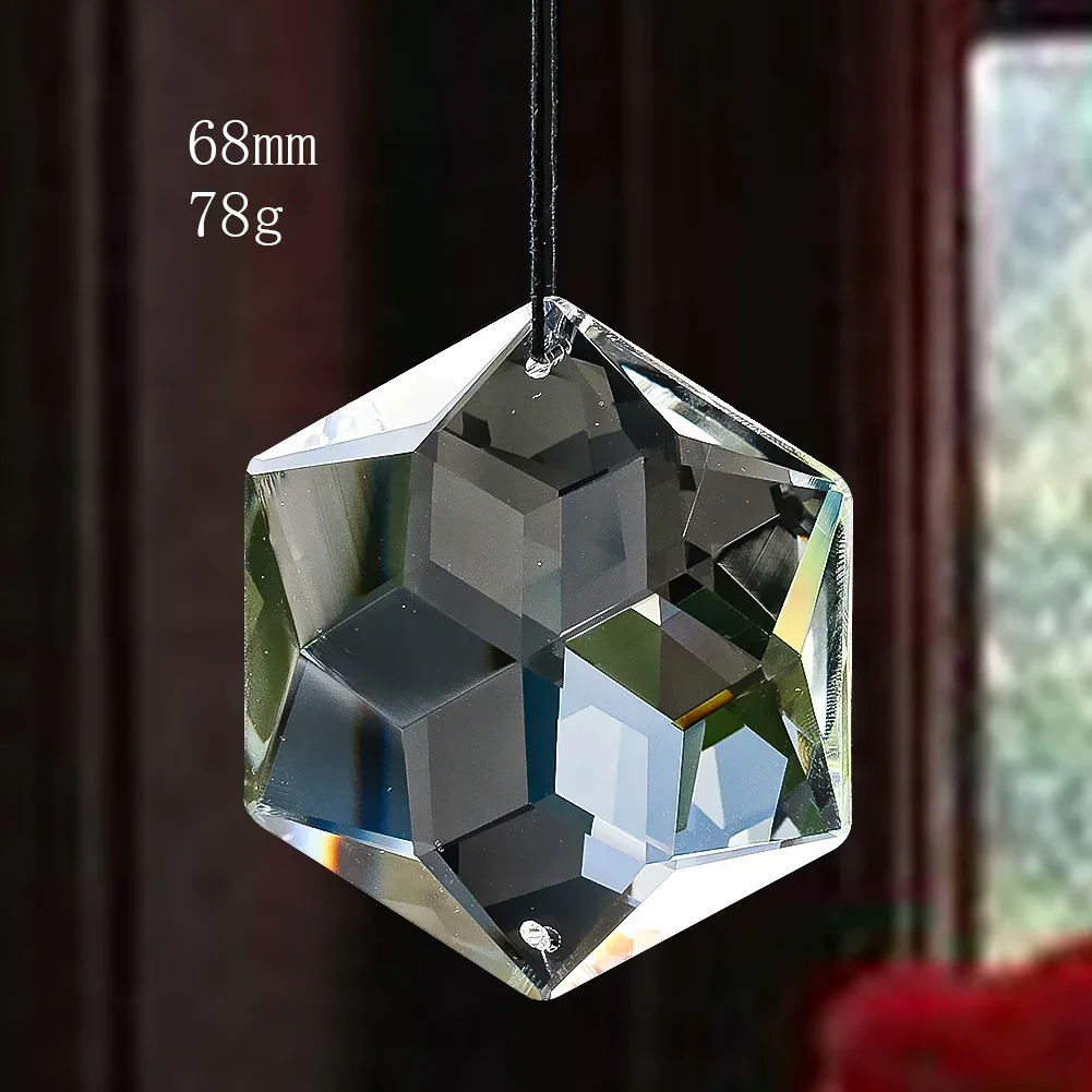 68mm Rainbow Maker Hexagon Suncatcher Crystal Glass Prism Faceted Snowflake Hanging Pendant Chandelier Parts Home Garden Decor