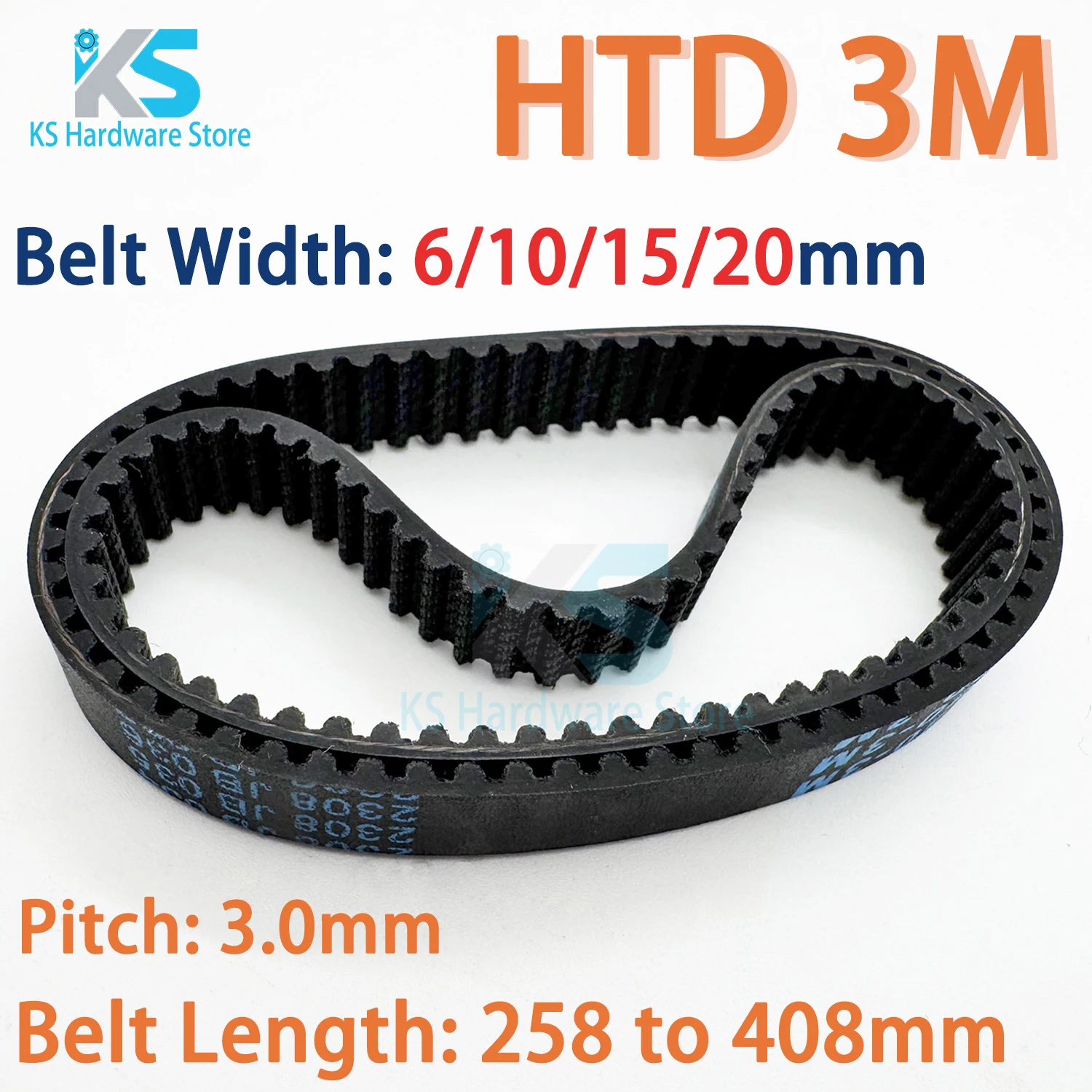 HTD3M Timing Belt Perimeter Lp=258 267 303 345 369 381 408mm Rubber Closed Loop Belt Width 6/10/15/20mm HTD 3M Synchronous Belt