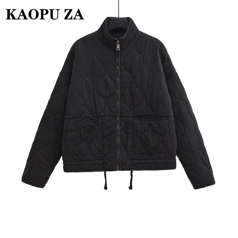 KAOPU-Chaqueta de algodón con cuello alto para mujer, abrigo holgado e informal, con bolsillos grandes, a la moda, para invierno, novedad de 2024