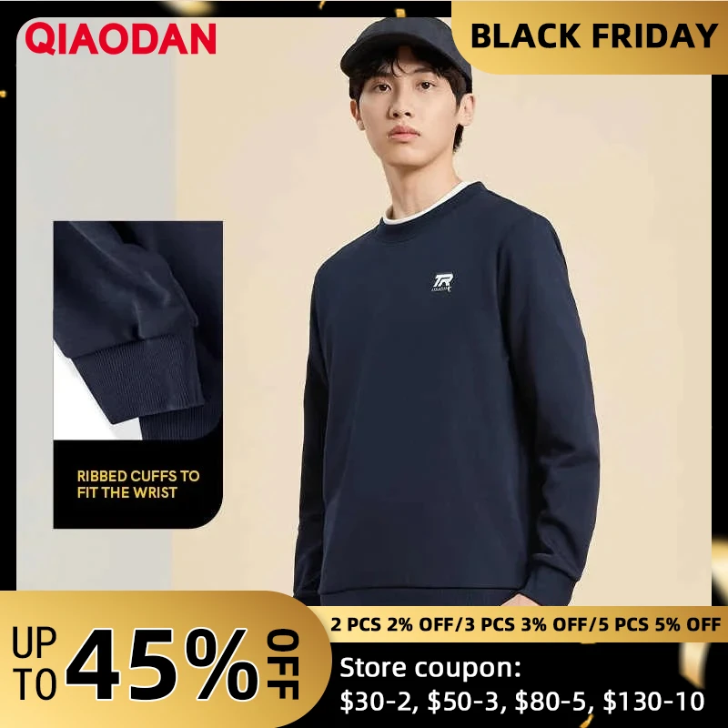 

QIAODAN Men's 2025 Sports Sweatshirt Winter New Velvet Warm Comfortable Round Neck Knitted Long-sleeved Tops XWD33241307B